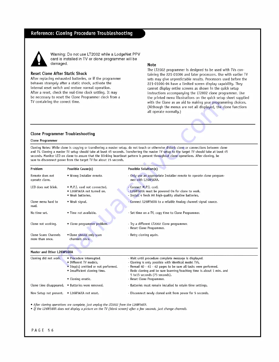 Zenith L26W56SA and Installation And Operating Manual Download Page 56