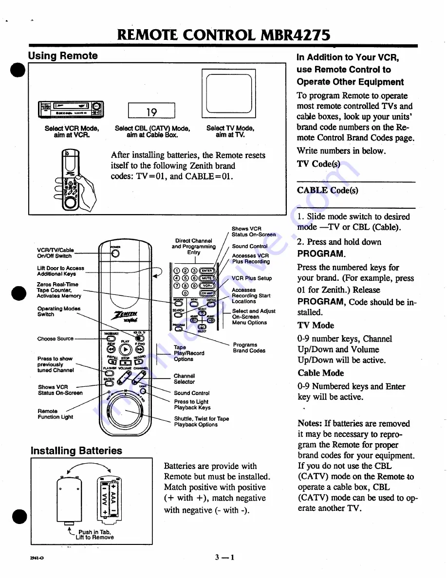 Zenith MBR4275 User Manual Download Page 1