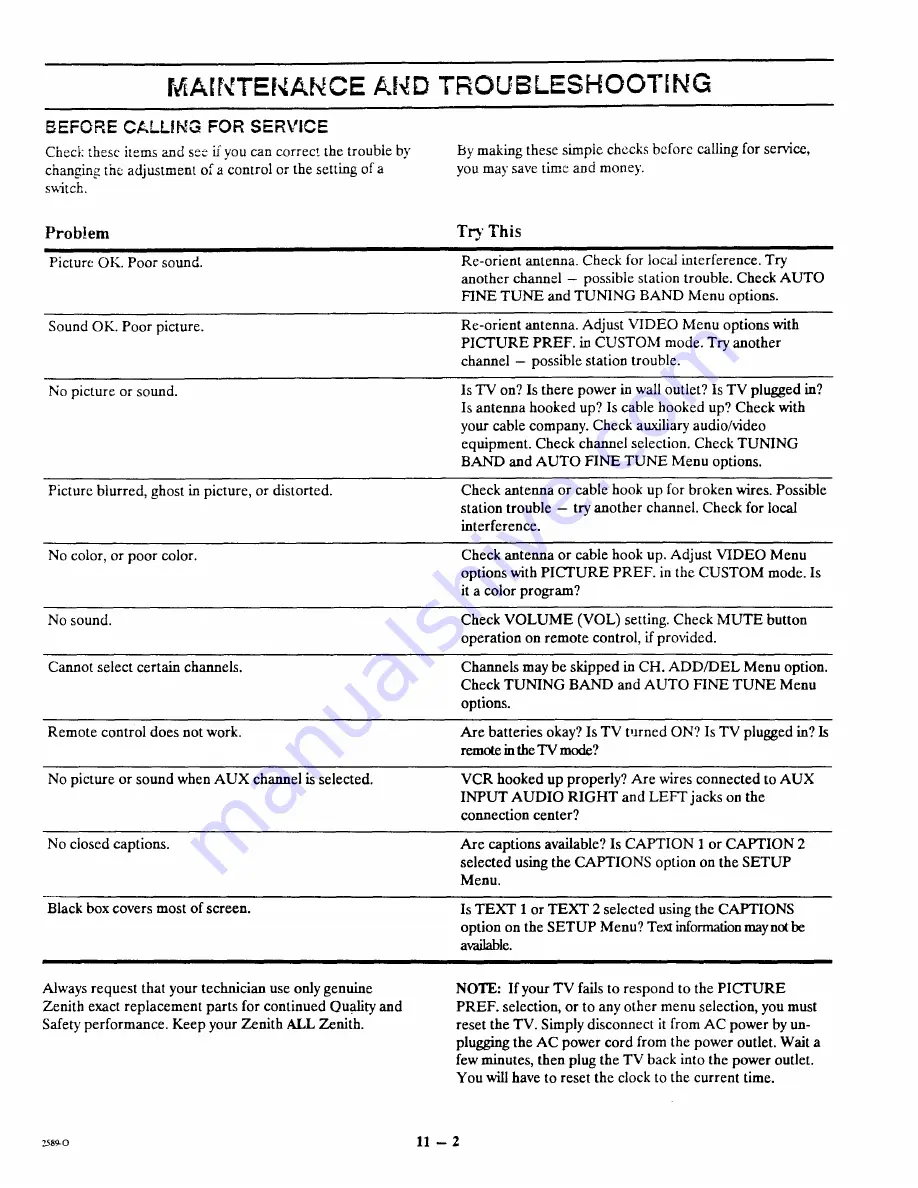 Zenith SENTRY 2 SL2518RK Operating Manual & Warranty Download Page 30