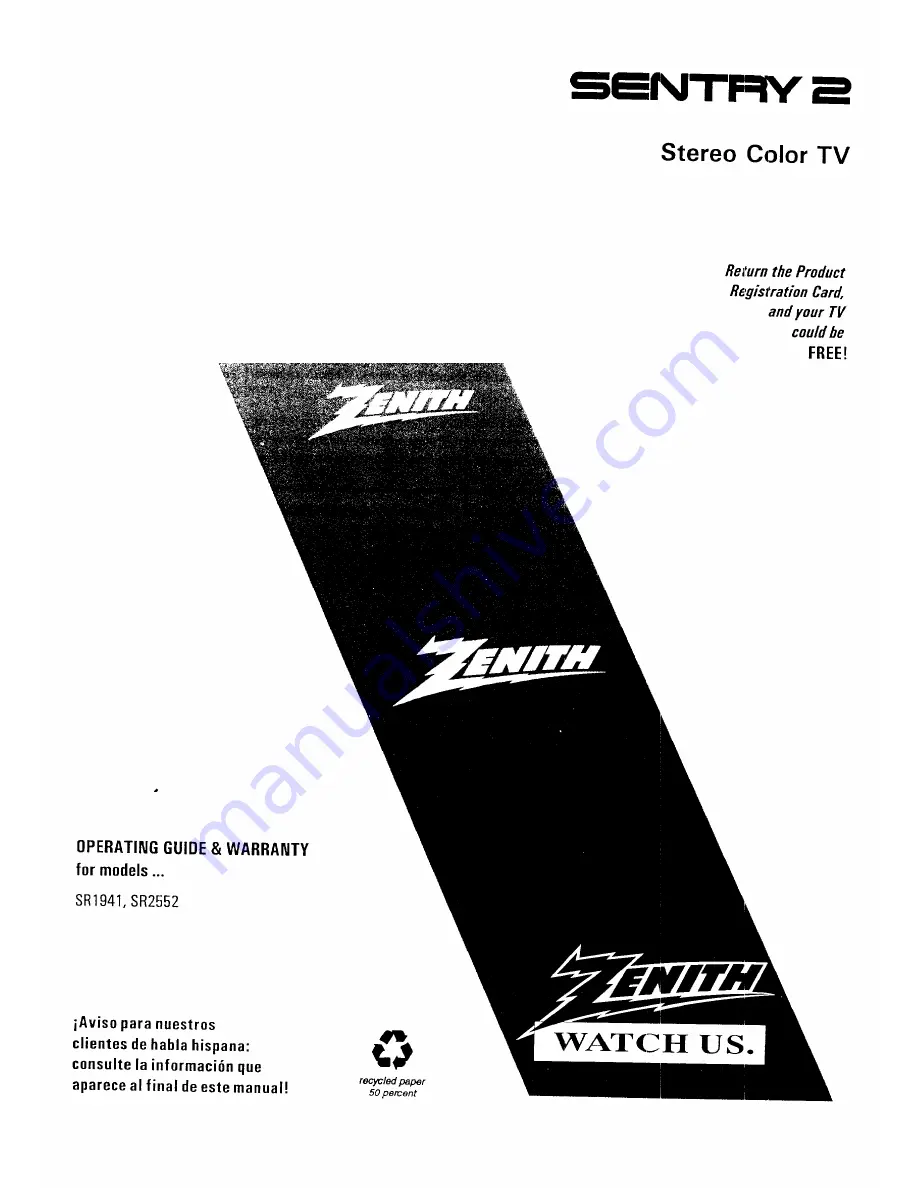 Zenith SENTRY 2 SR1941 Operating Manual & Warranty Download Page 1