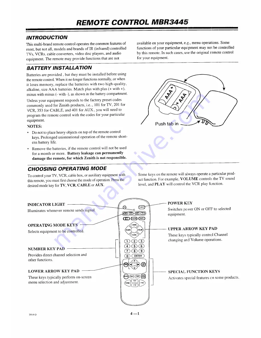 Zenith SENTRY 2 SR2053 Скачать руководство пользователя страница 10