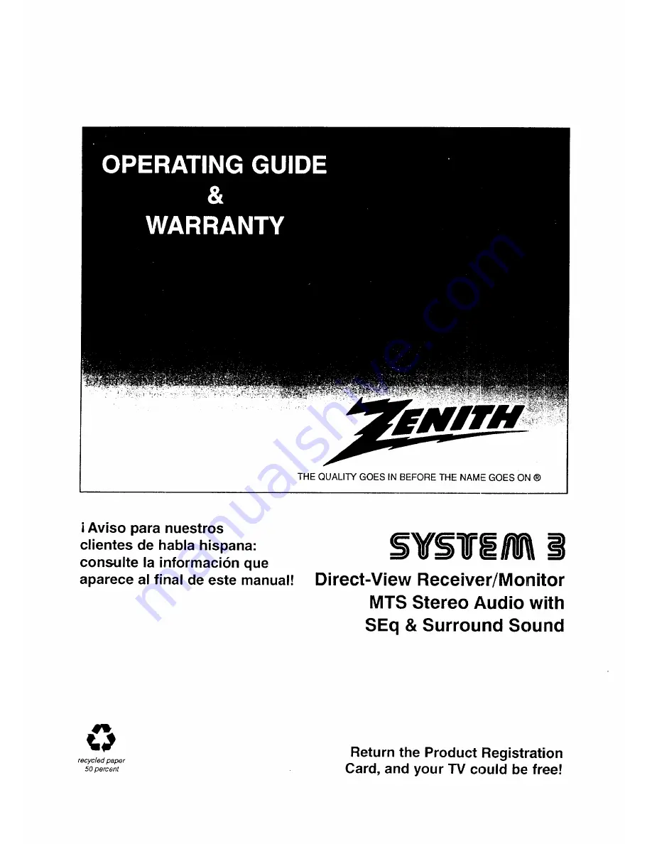 Zenith SM2773BG Operating Manual & Warranty Download Page 1