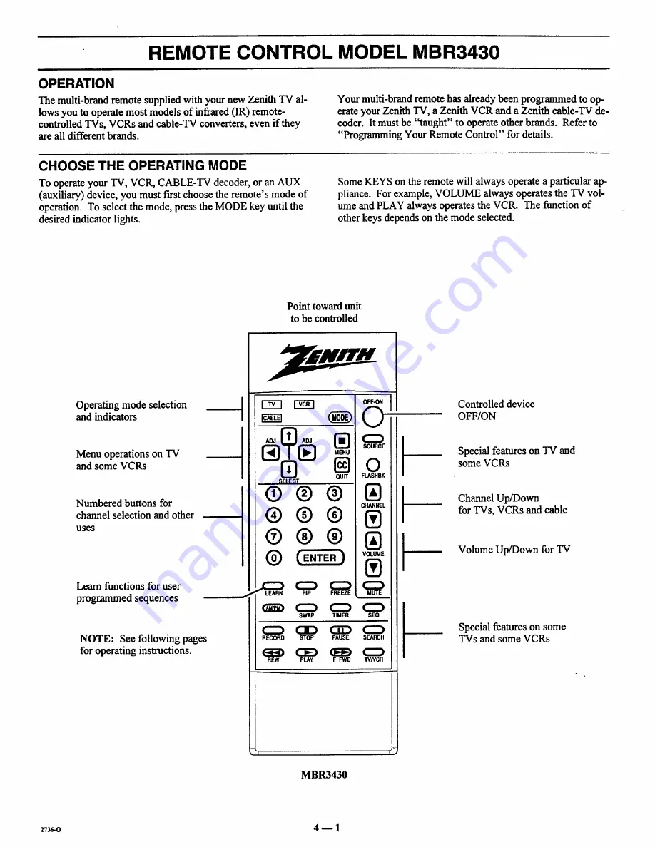 Zenith SM2784BT Operating Manual & Warranty Download Page 14