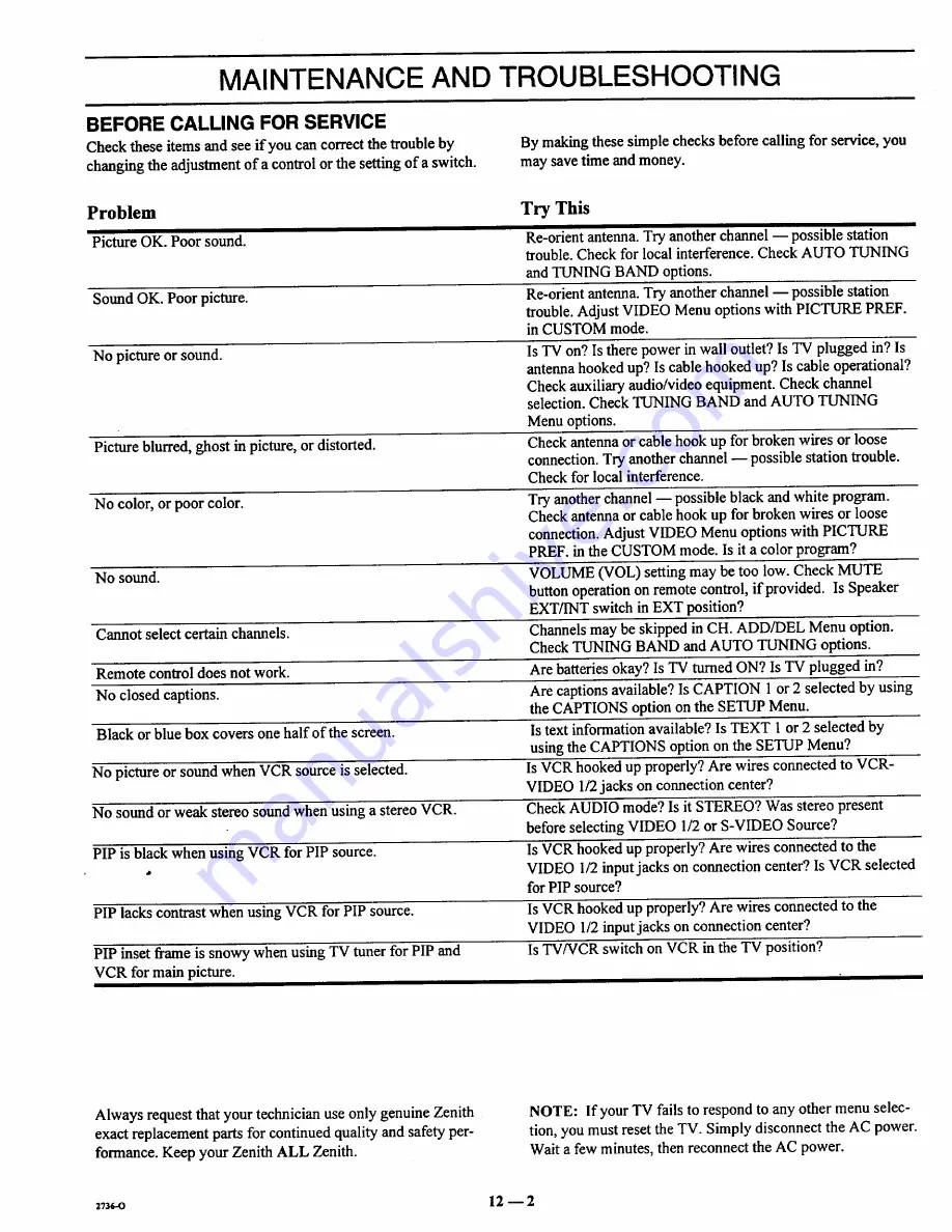 Zenith SM2784BT Operating Manual & Warranty Download Page 39