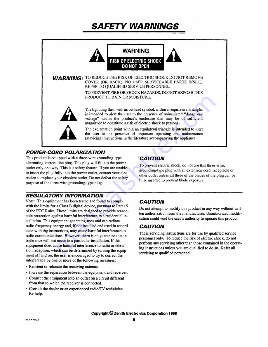 Zenith SY3281 Operating Manual & Warranty Download Page 2