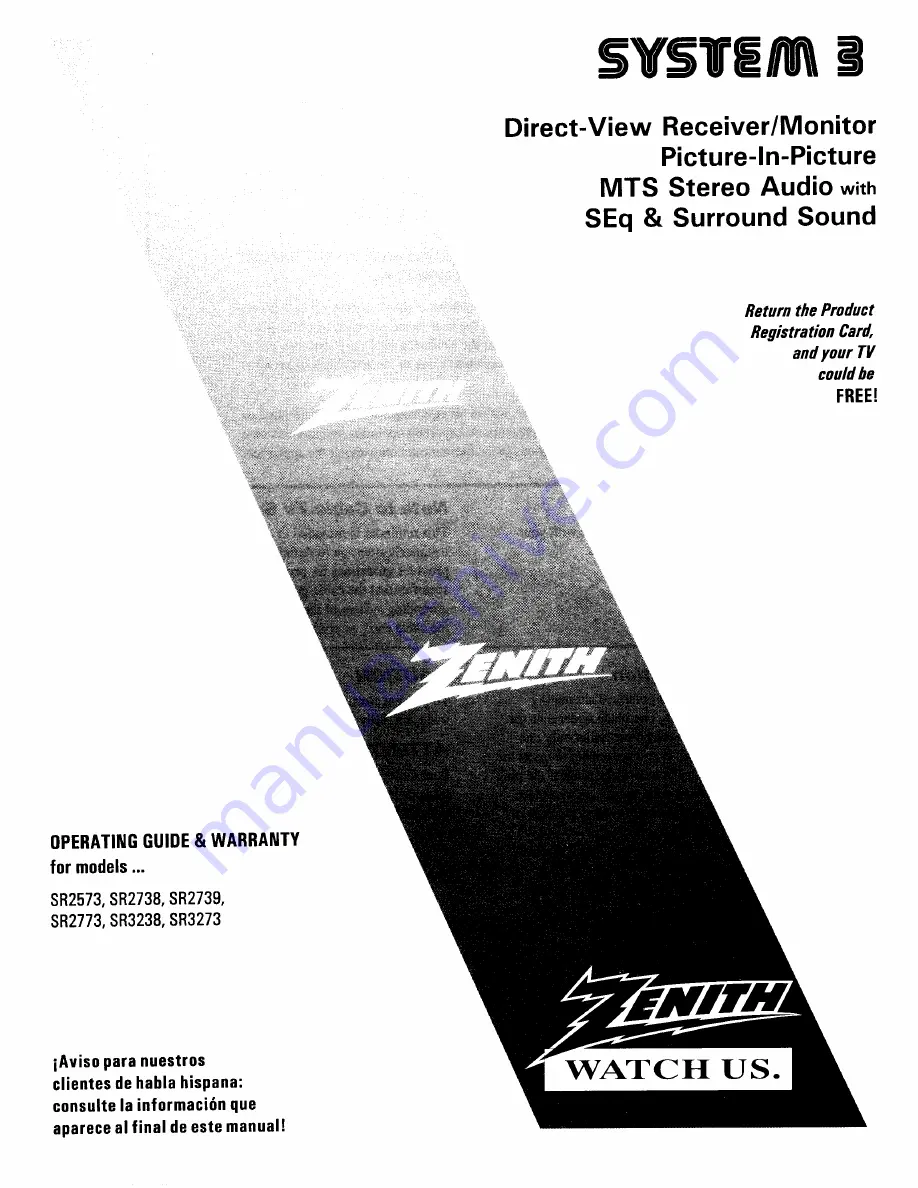 Zenith SYSTEM 3 SR2573 Operating Manual & Warranty Download Page 1