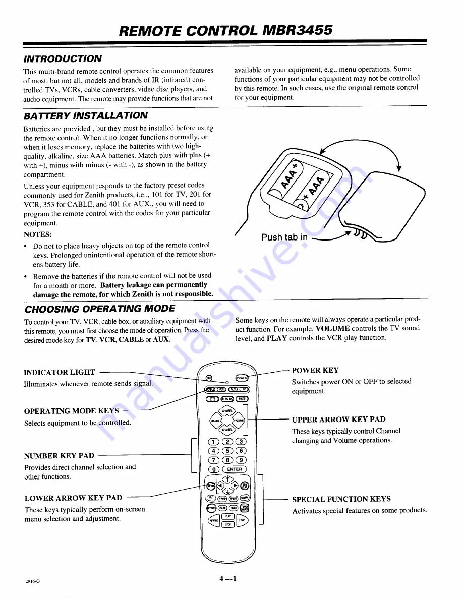 Zenith SYSTEM 3 SR2573 Operating Manual & Warranty Download Page 12