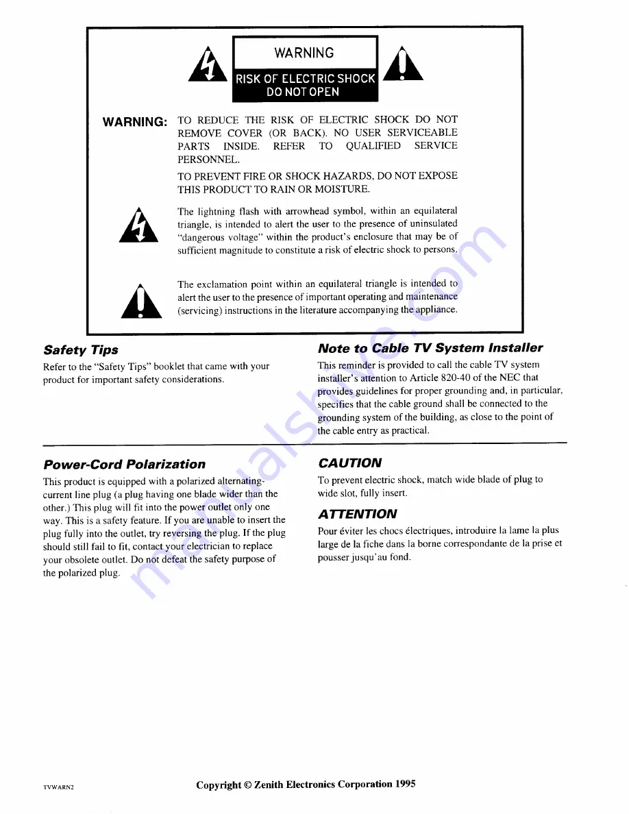 Zenith SYSTEM 3 SR3273DT Operating Manual & Warranty Download Page 2