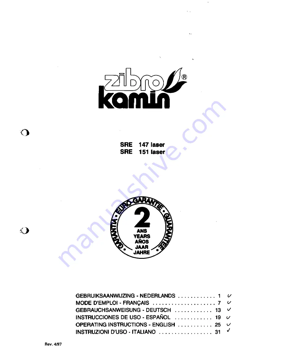 Zibro Kamin SRE 147 laser Operating Instructions Manual Download Page 1