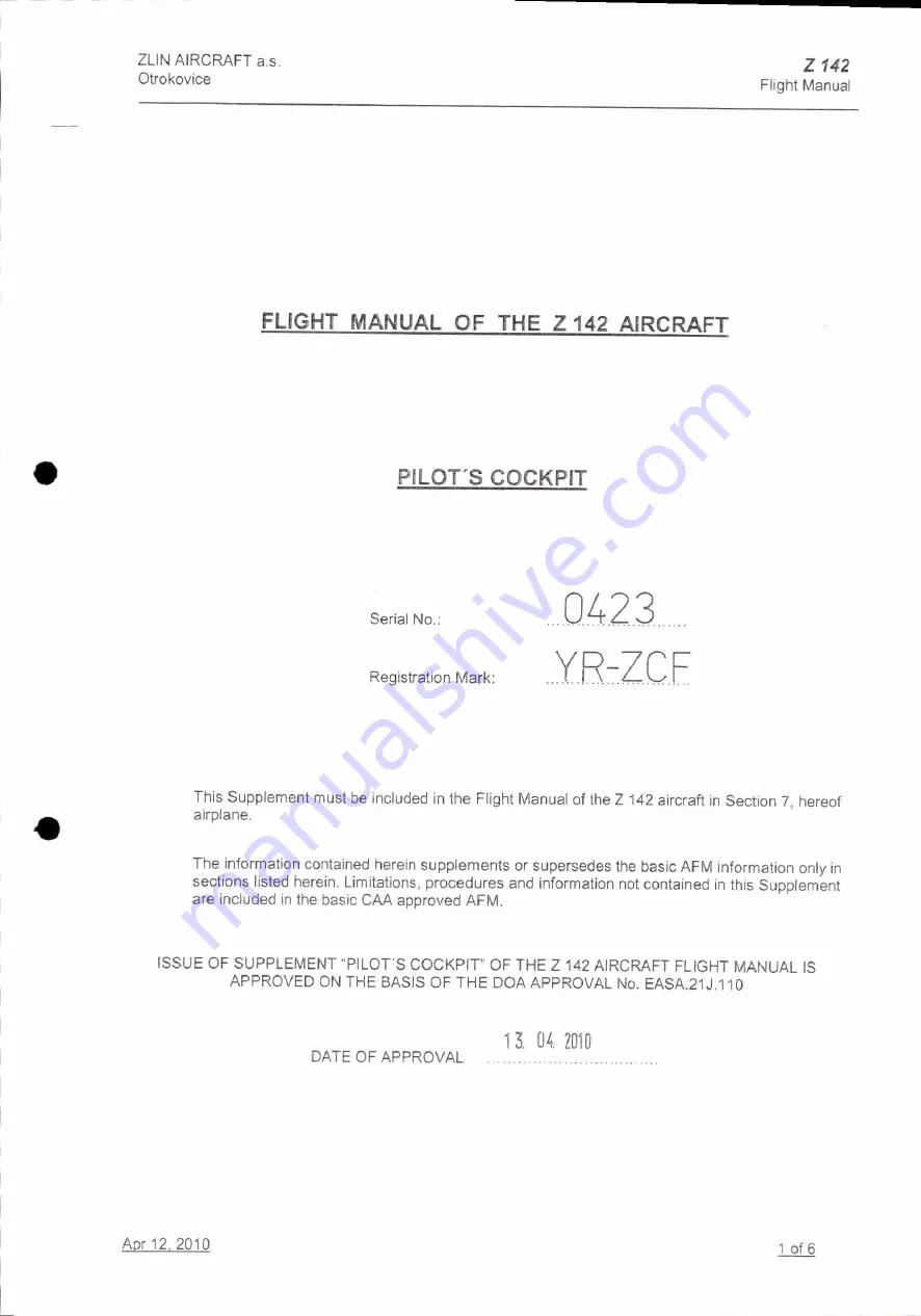 Zlin Aircraft Z 142 Flight Manual Download Page 149