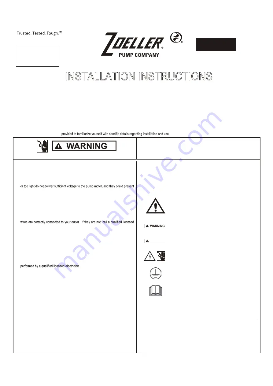 Zoeller 807 Installation Instructions Manual Download Page 1