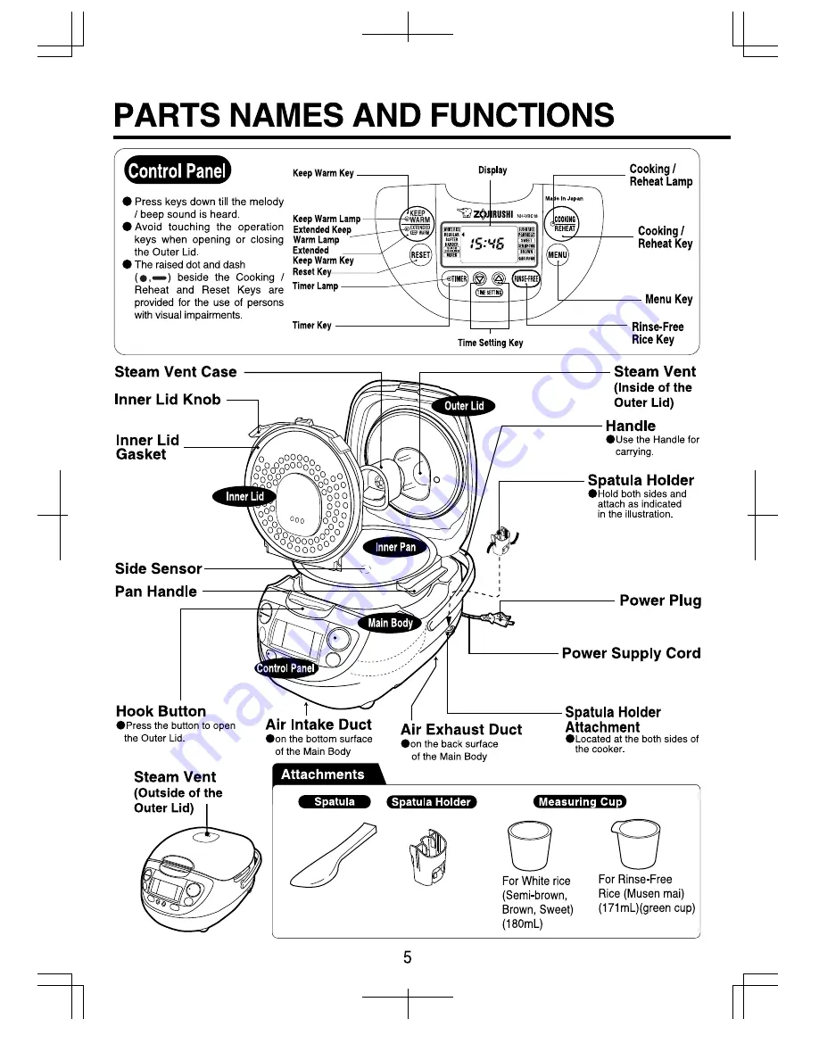 Zojirushi NH-VBC18 Operating Instructions Manual Download Page 6