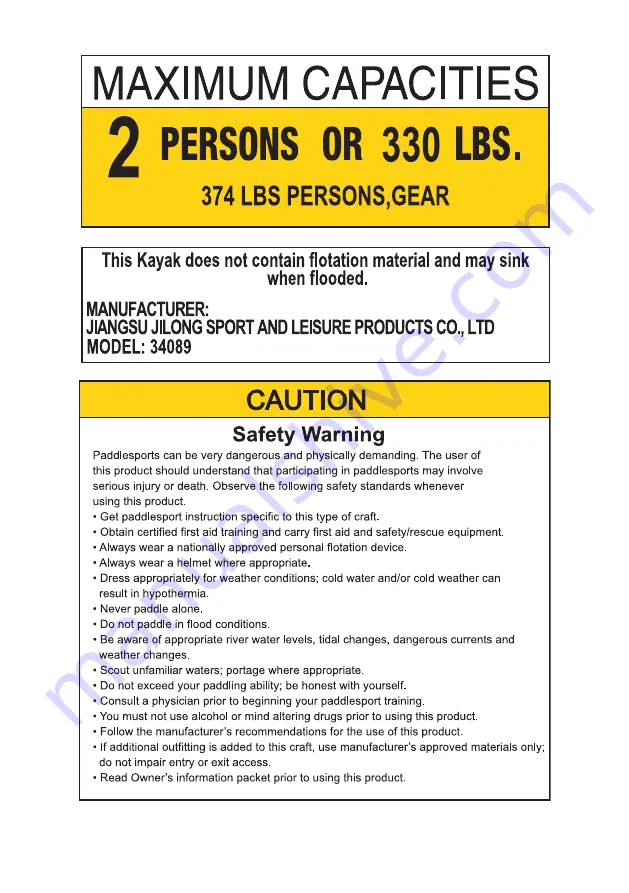 ZRAY TORTUGA KAYAK Instruction Manual Download Page 4